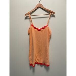 Vintage Womens Slip Dress Large Coral Lace Trim Strappy Sexy Lingerie Fairy Y2K